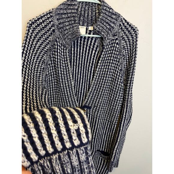 Gap Navy Blue Long Length Chunky Oversized Heavy Knit Nautical Sweater Size M - Picture 10 of 12